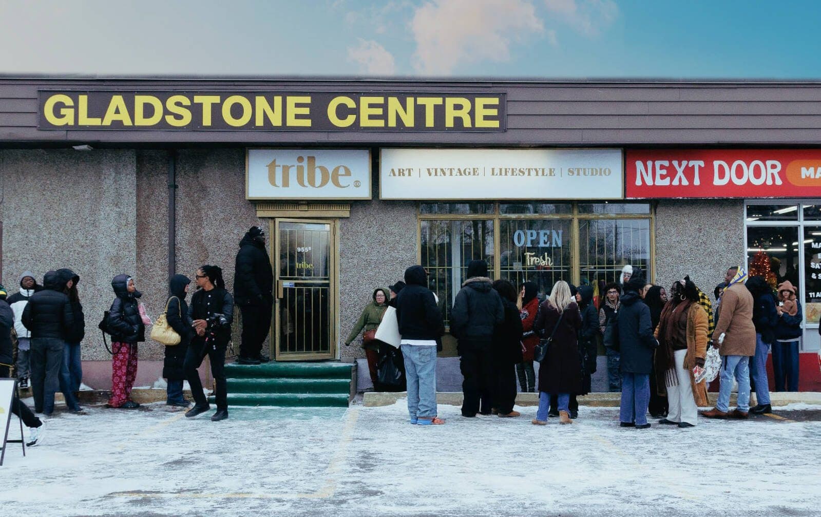 The TRiBE Co storefront at Gladstone Centre with a crowd waiting outside