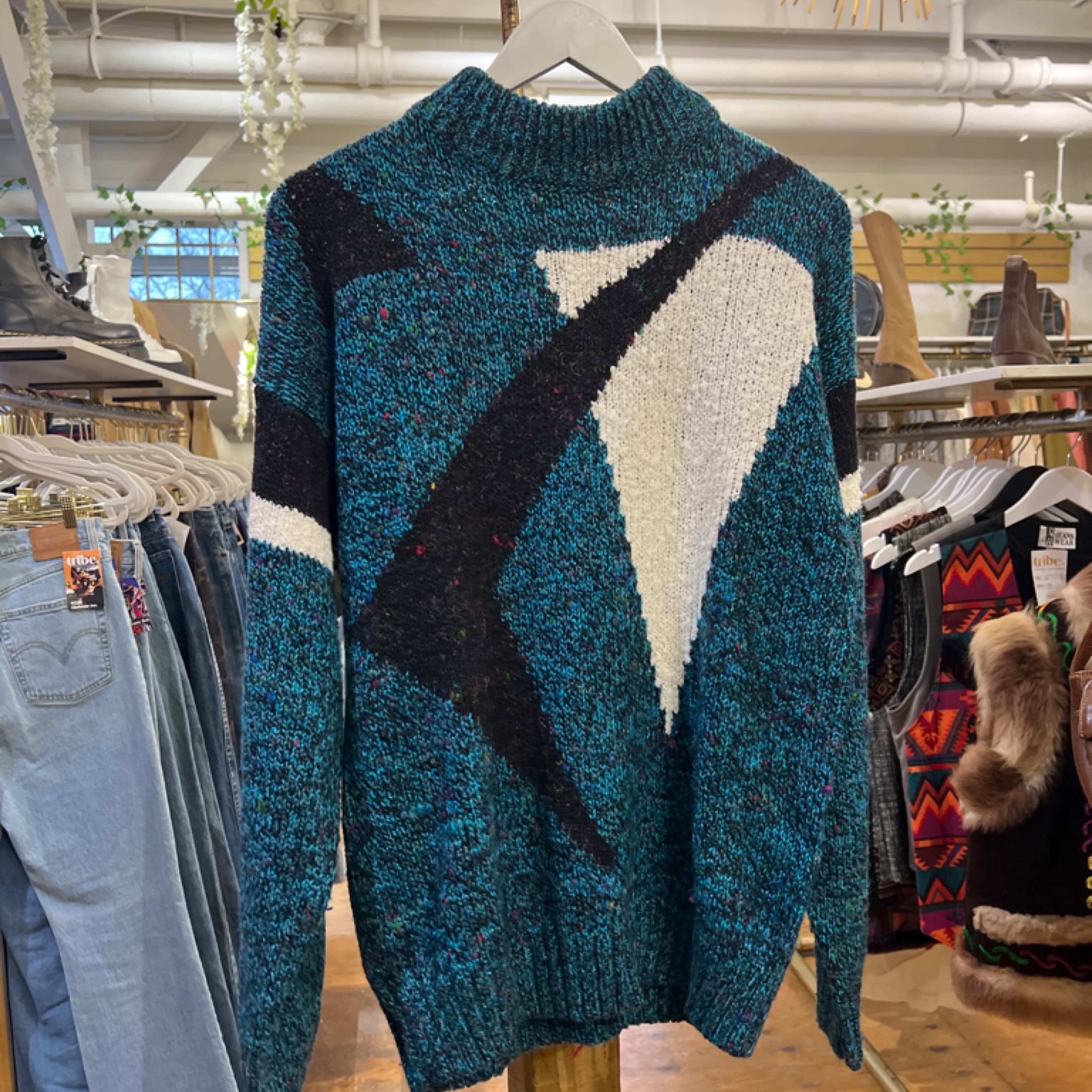 Bay Club Vintage Teal Mockneck Knit Sweater M