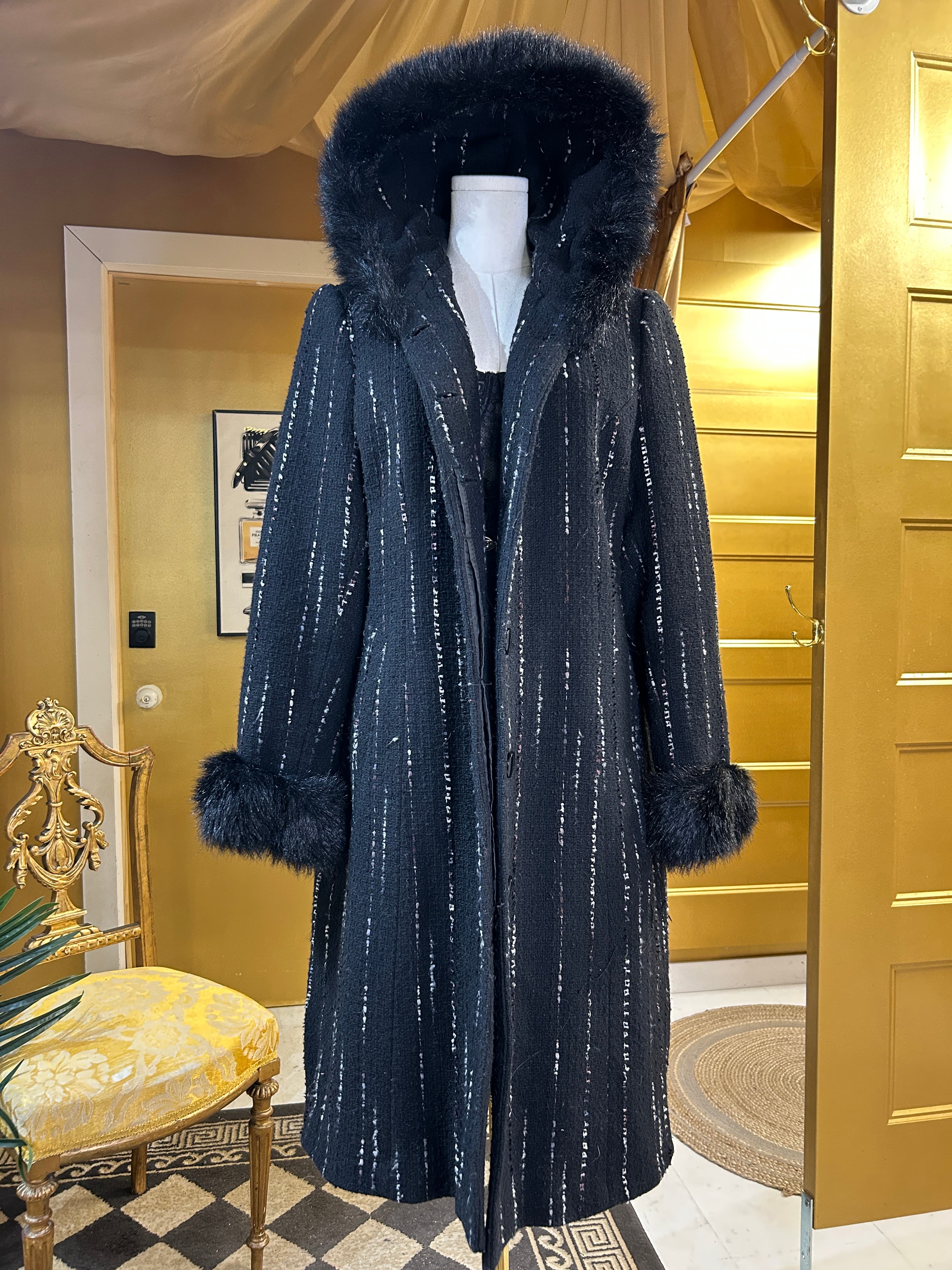 Black Jacket with broken stripes and fur lined hood