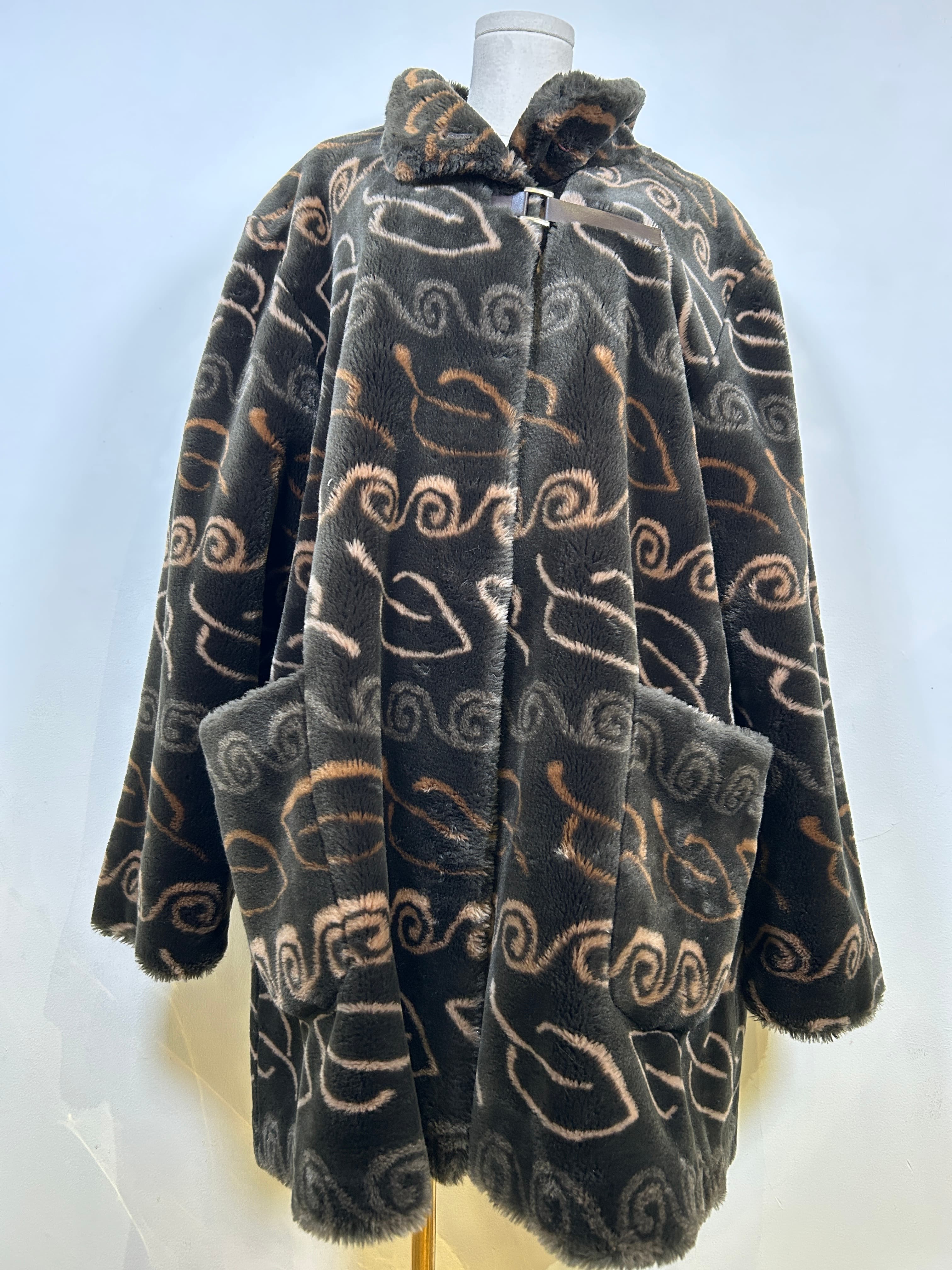 Novelti Green and Brown Swirl Patterned Coat XL