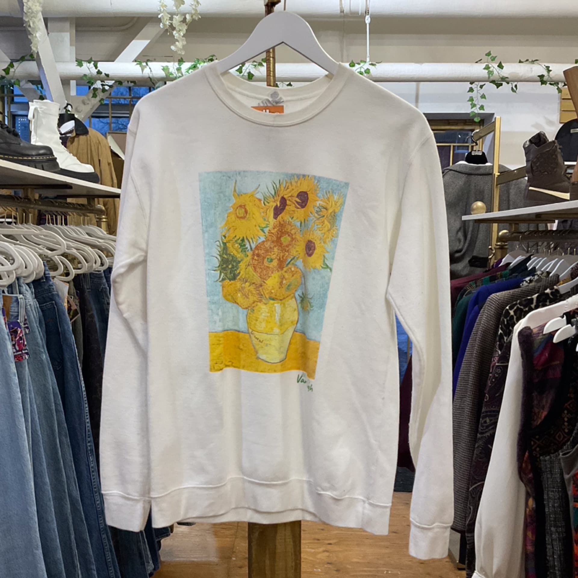 White Van Gogh Sunflowers Crewneck S