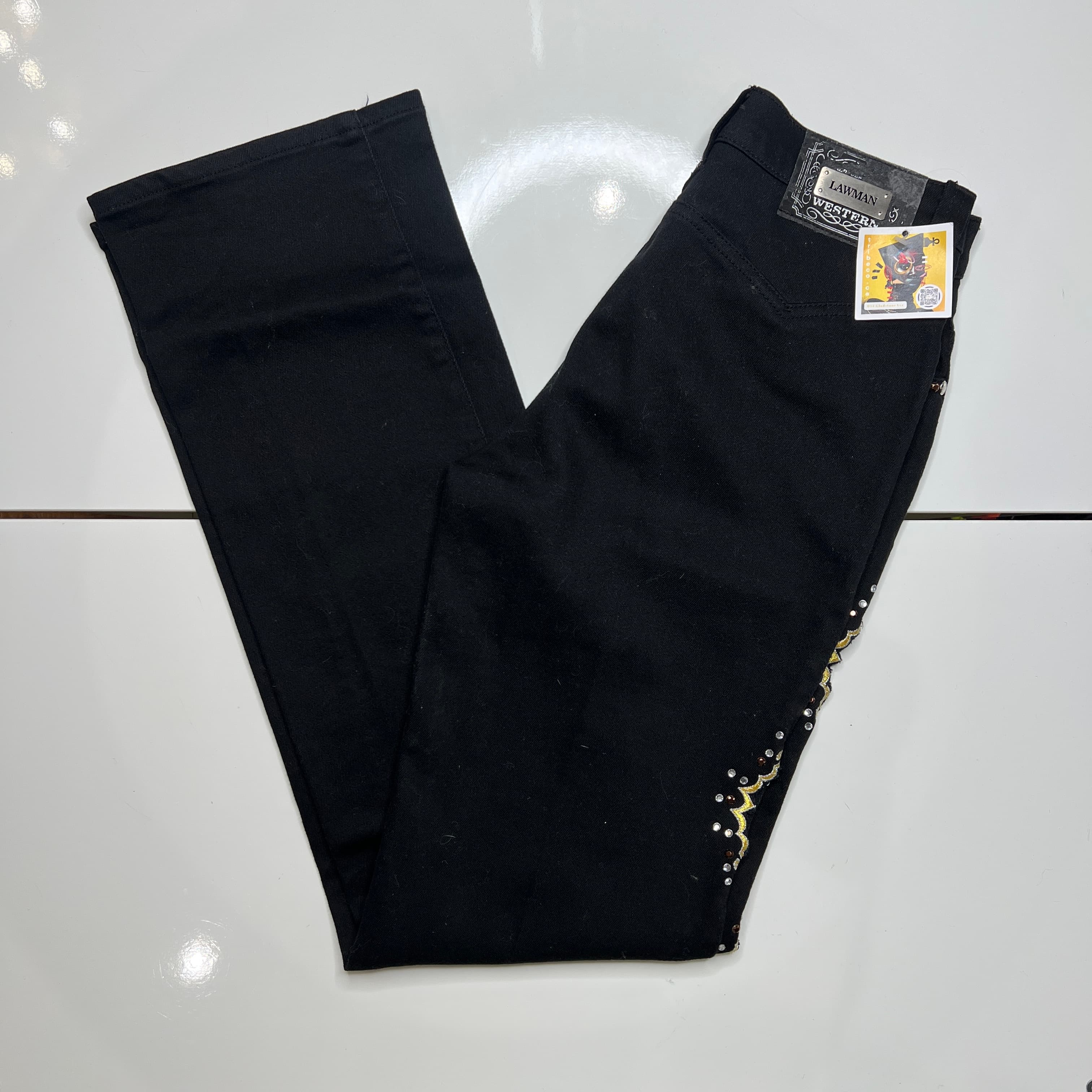 Lawman High Rise Straight Leg Black Jeans with Jewels and Gold Accents 3