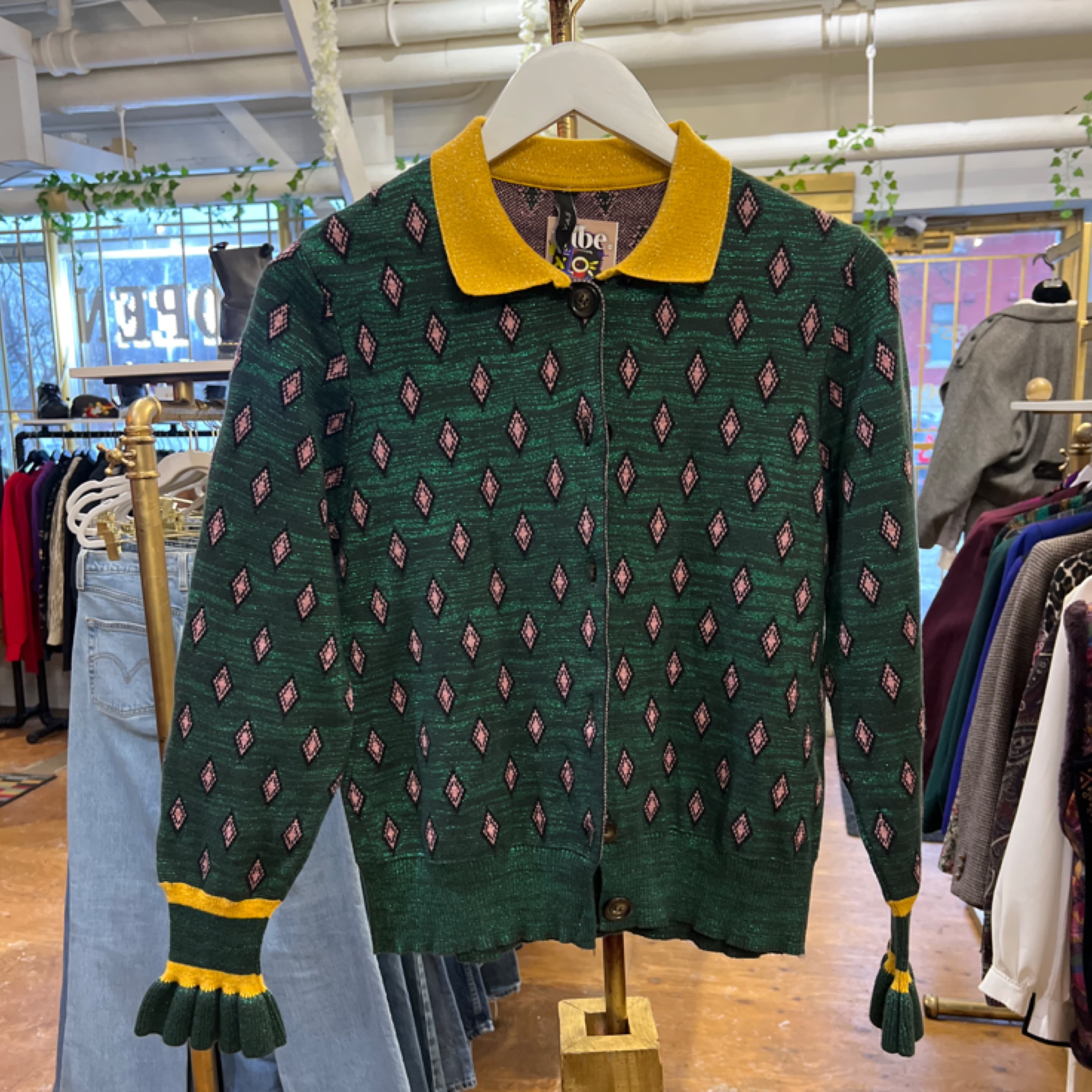 YAS Shimmery Green and Yellow Button Cardigan S