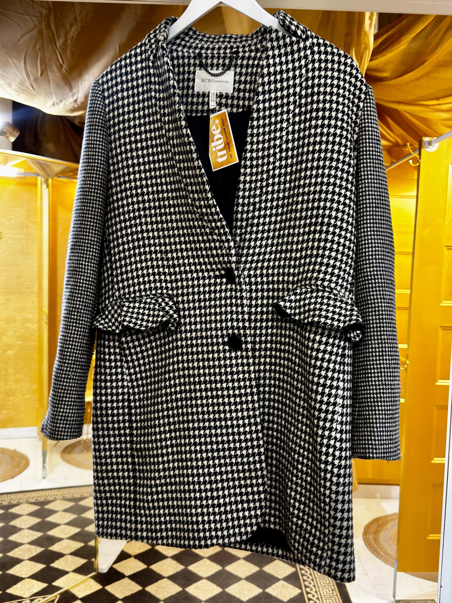BCBGeneration Synthetic Blend Houndstooth Coat M