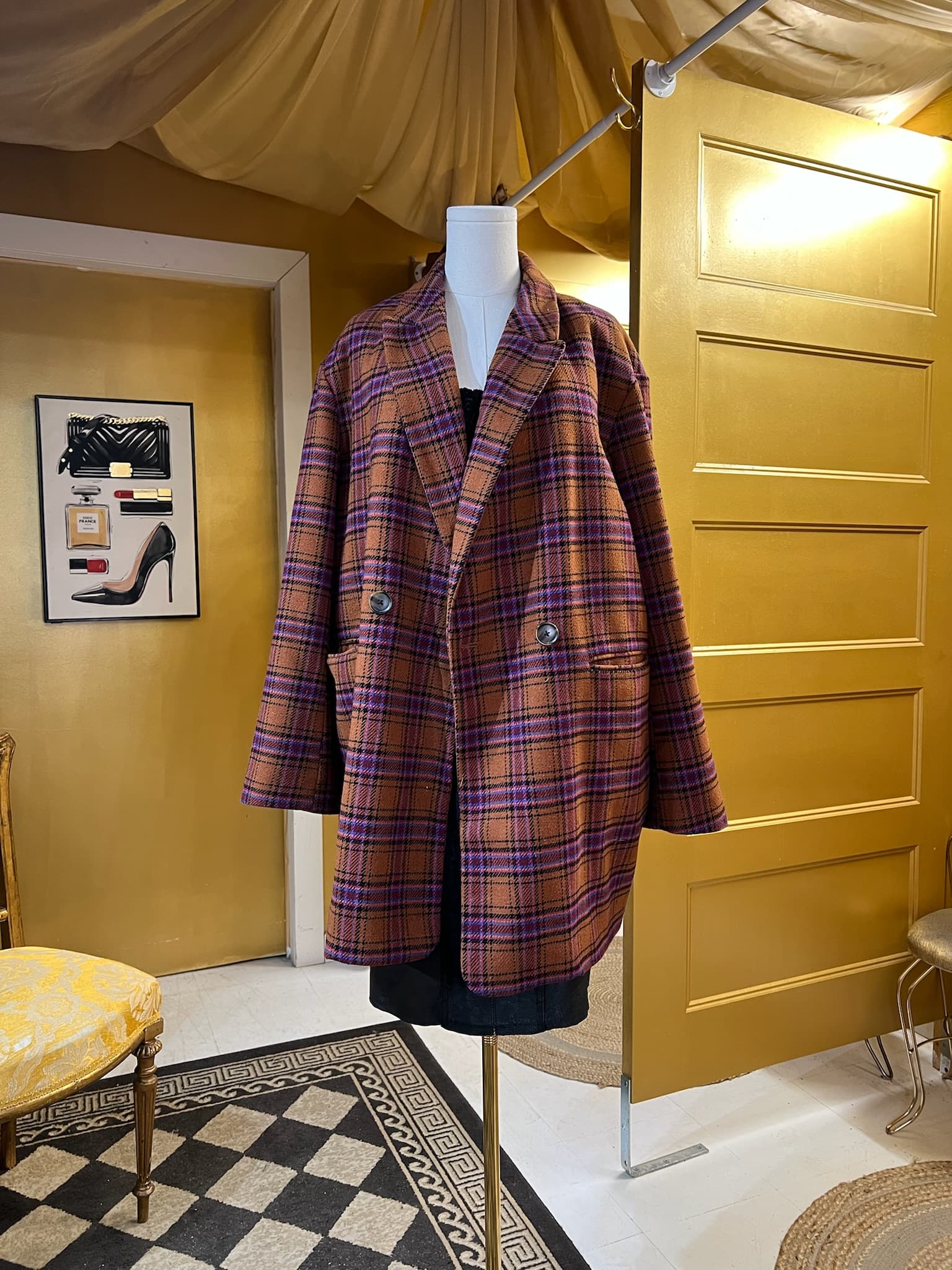 A New Day Burnt Orange Plaid Wool Coat