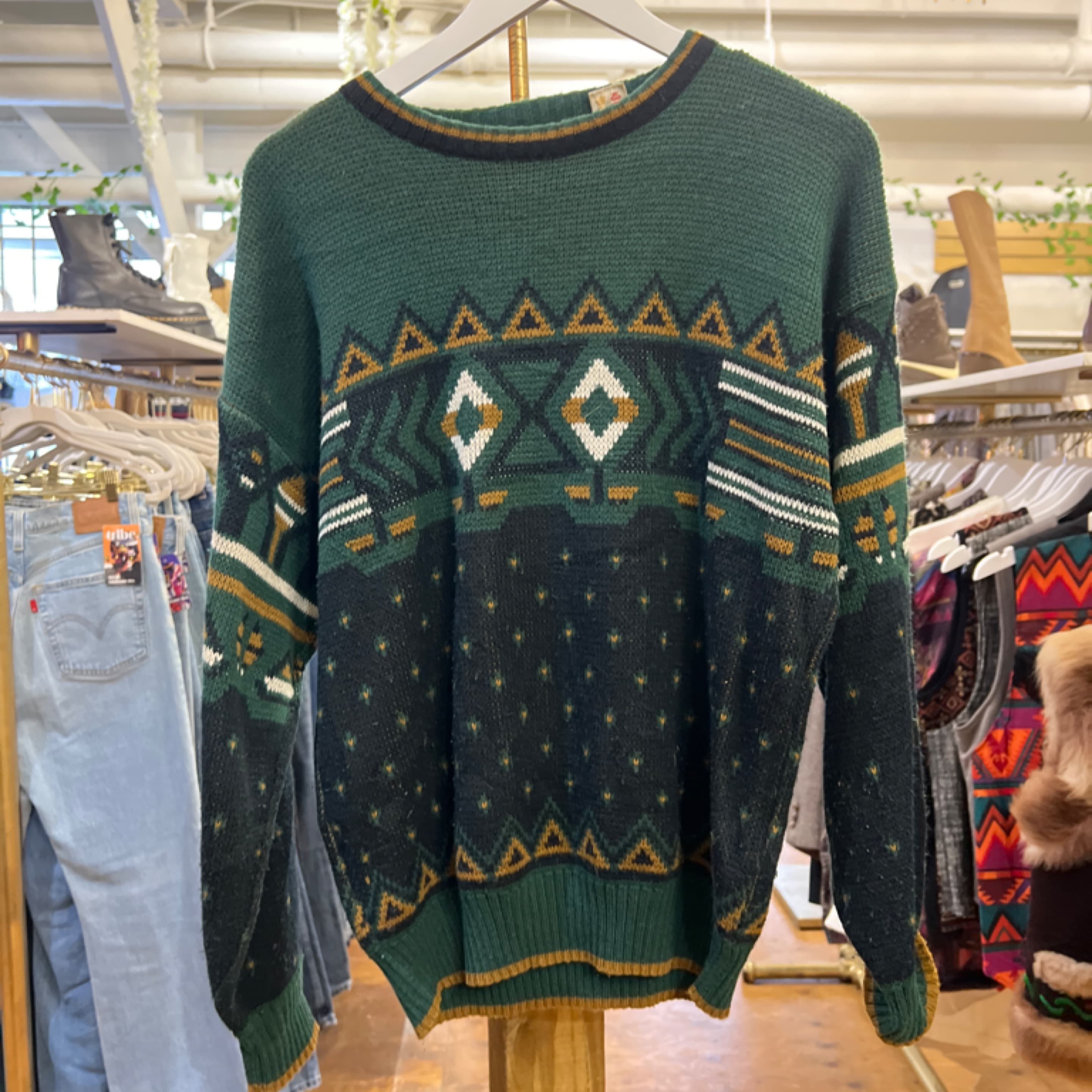 Vintage Green Knit Ski Sweater L