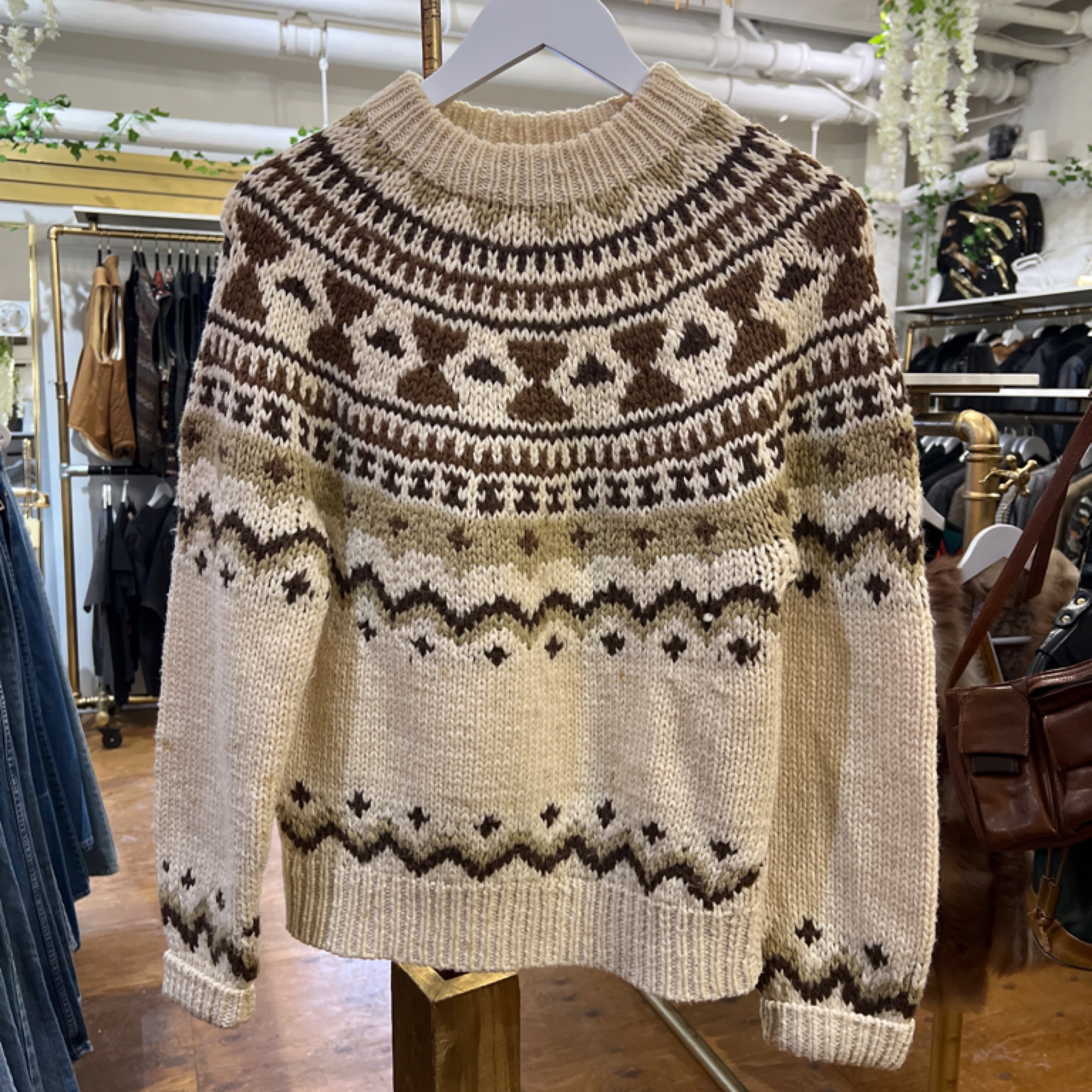 Impact Vintage Brown Knit Ski Sweater S
