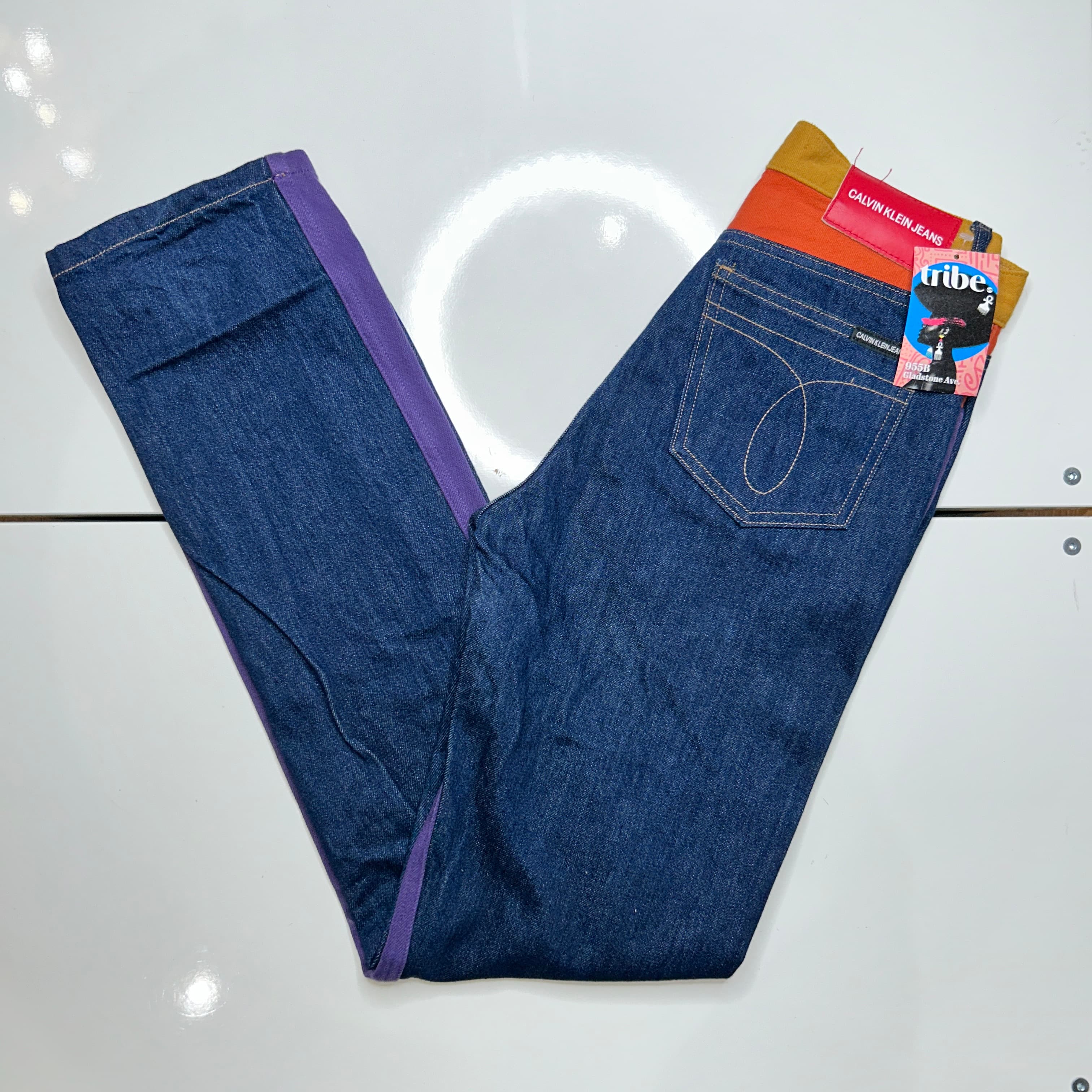 Calvin Klein Slim Fit Dark Wash Jeans with colour blocking 26