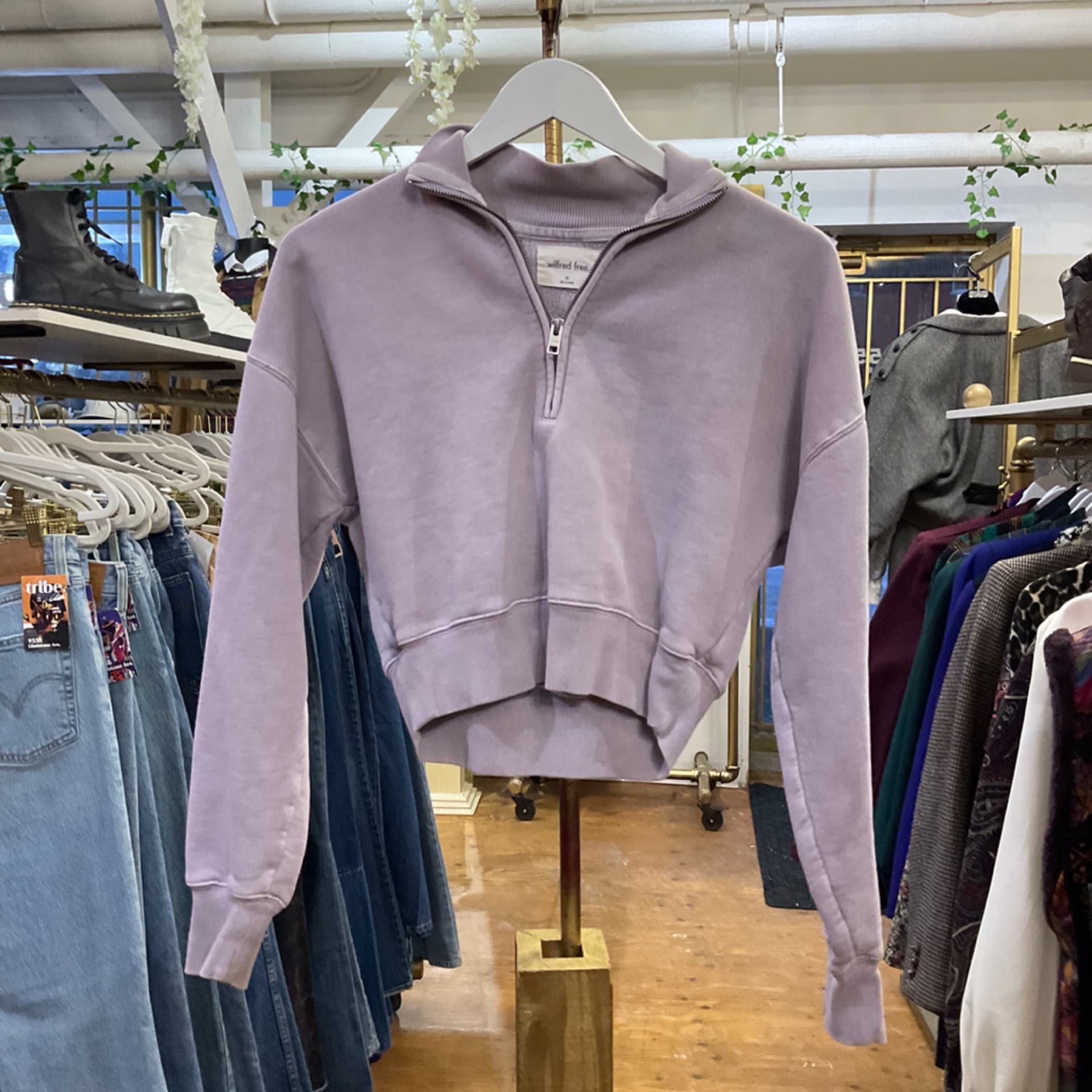 Wilfred Free Purple Crop Quarter Zip Sweater XS