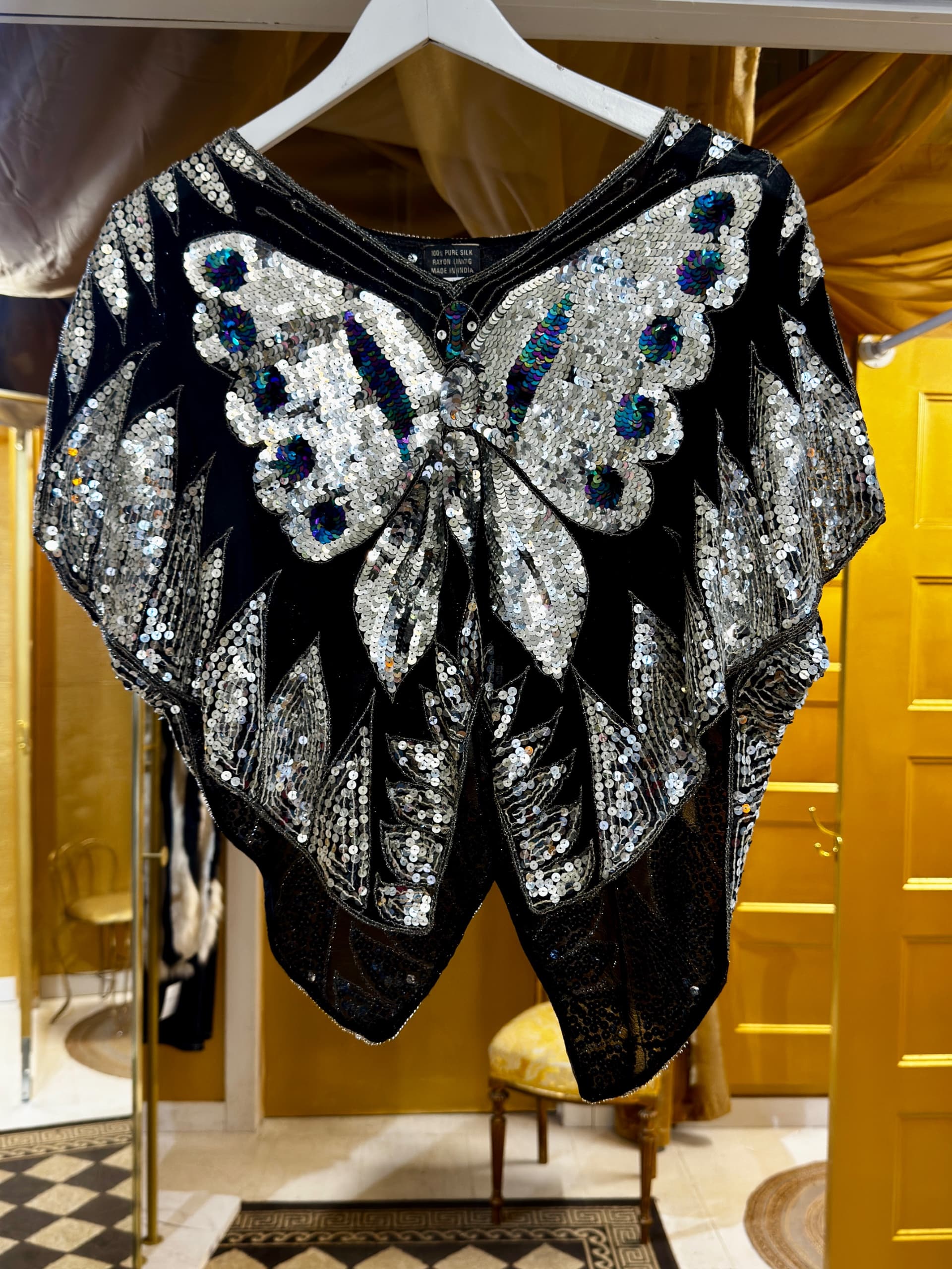 Pure Silk Sequin Butterfly Shawl S/M/L