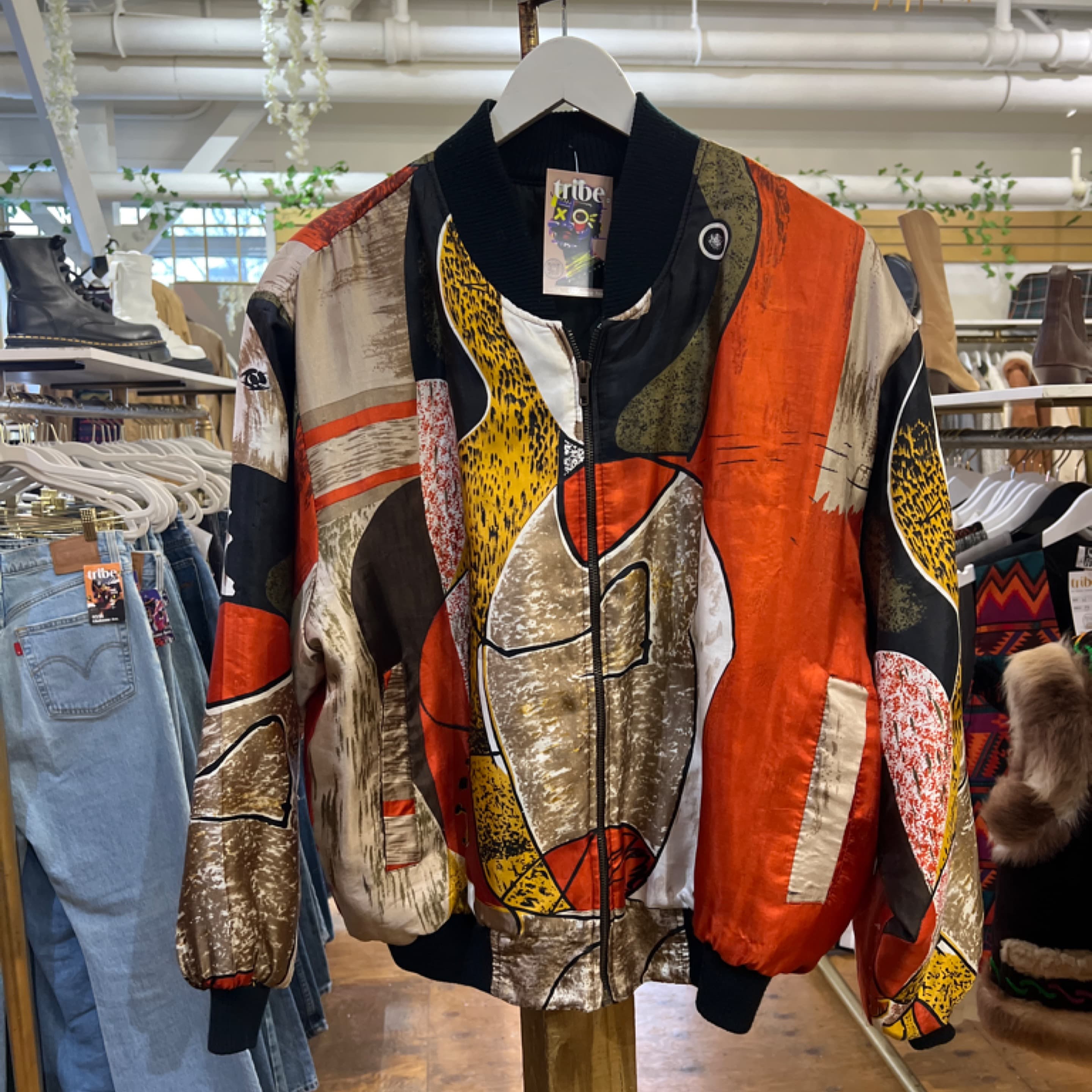 Silk Orange/Multicolour Quilted Bomber Jacket M
